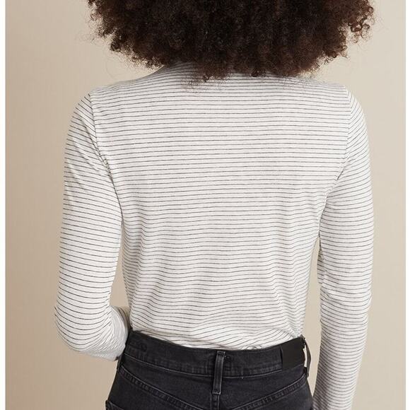 Marine Layer Lynn Top Striped Long Sleeve Turtleneck Natural Black Stripe NWT XS - Picture 2 of 8